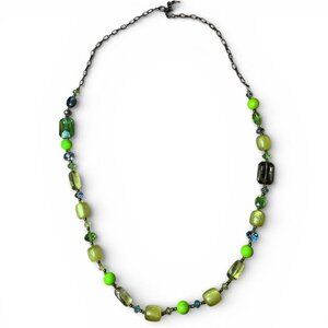Vintage long green beaded necklace